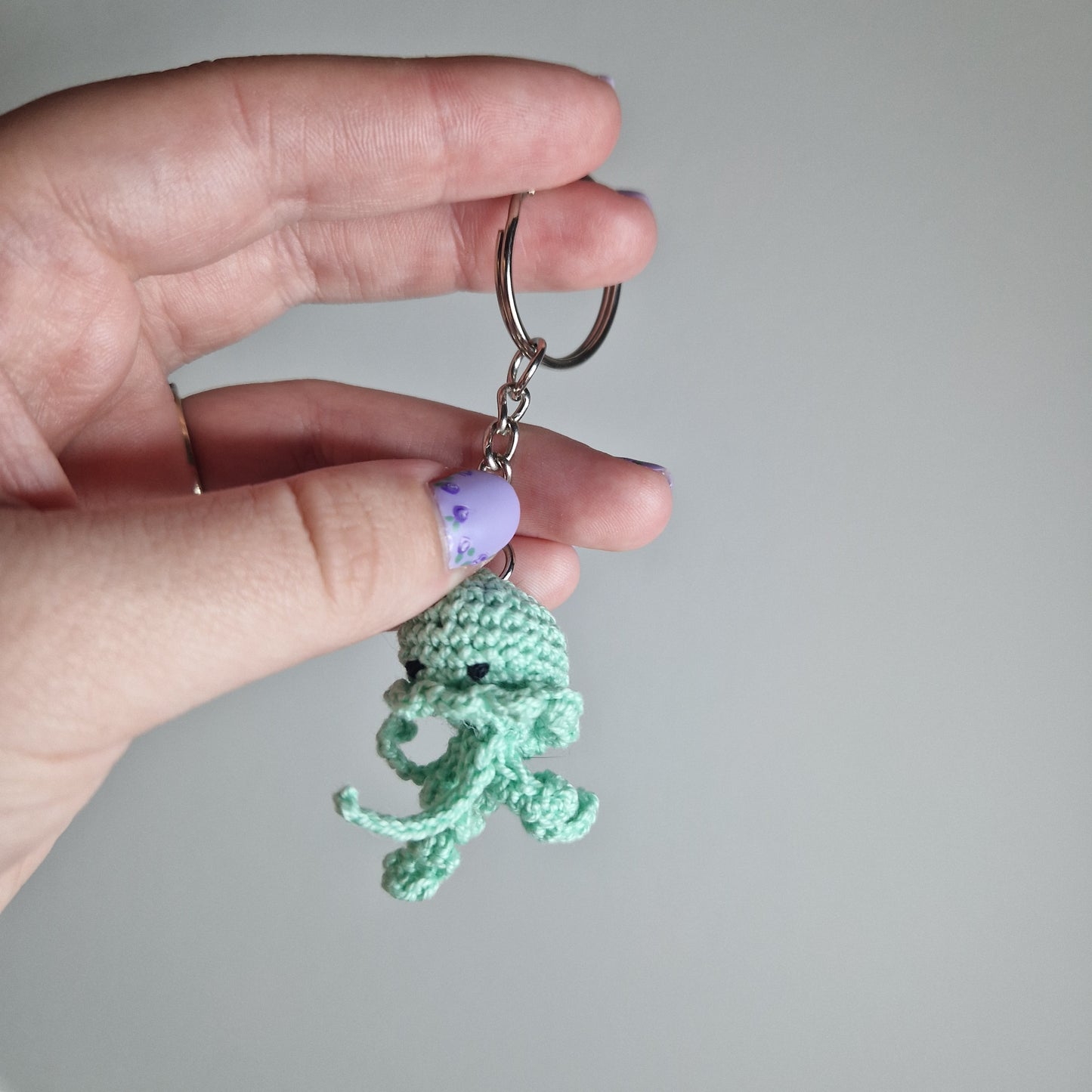 Mint green Jellyfish lace yarn micro crochet keyring