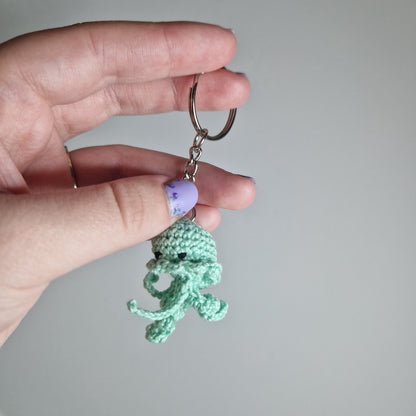Mint green Jellyfish lace yarn micro crochet keyring