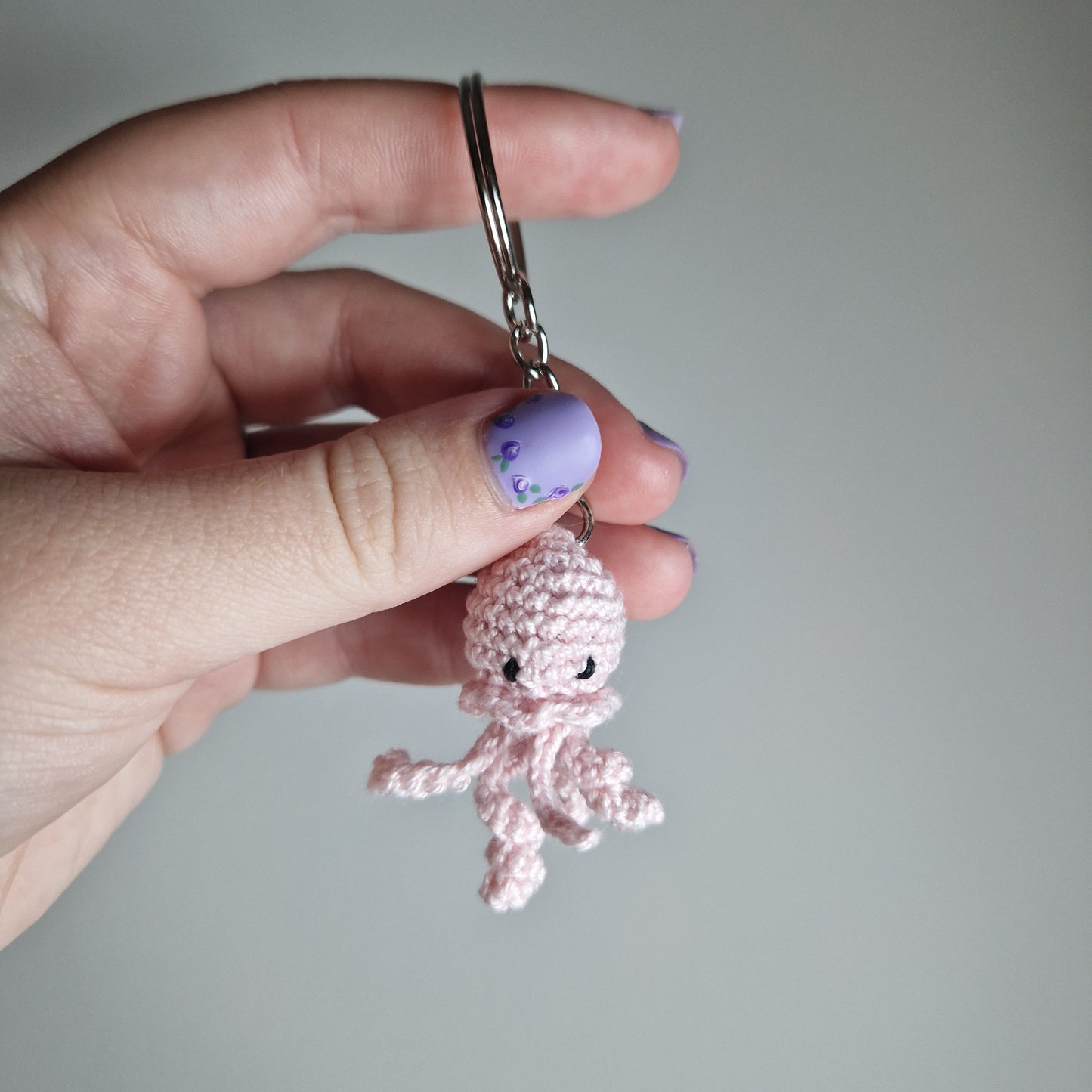 Pink Jellyfish lace yarn micro crochet keyring