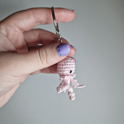 Pink Jellyfish lace yarn micro crochet keyring