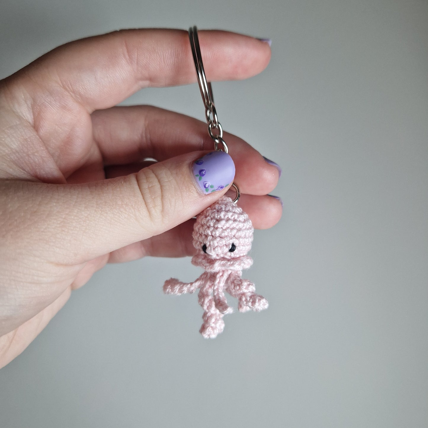 Pink Jellyfish lace yarn micro crochet keyring