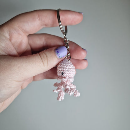 Pink Jellyfish lace yarn micro crochet keyring