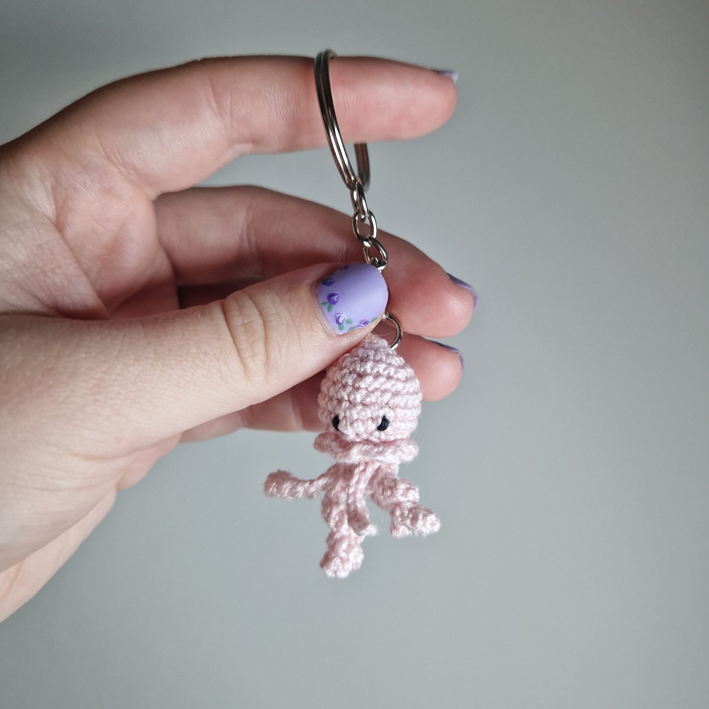 Pink Jellyfish lace yarn micro crochet keyring