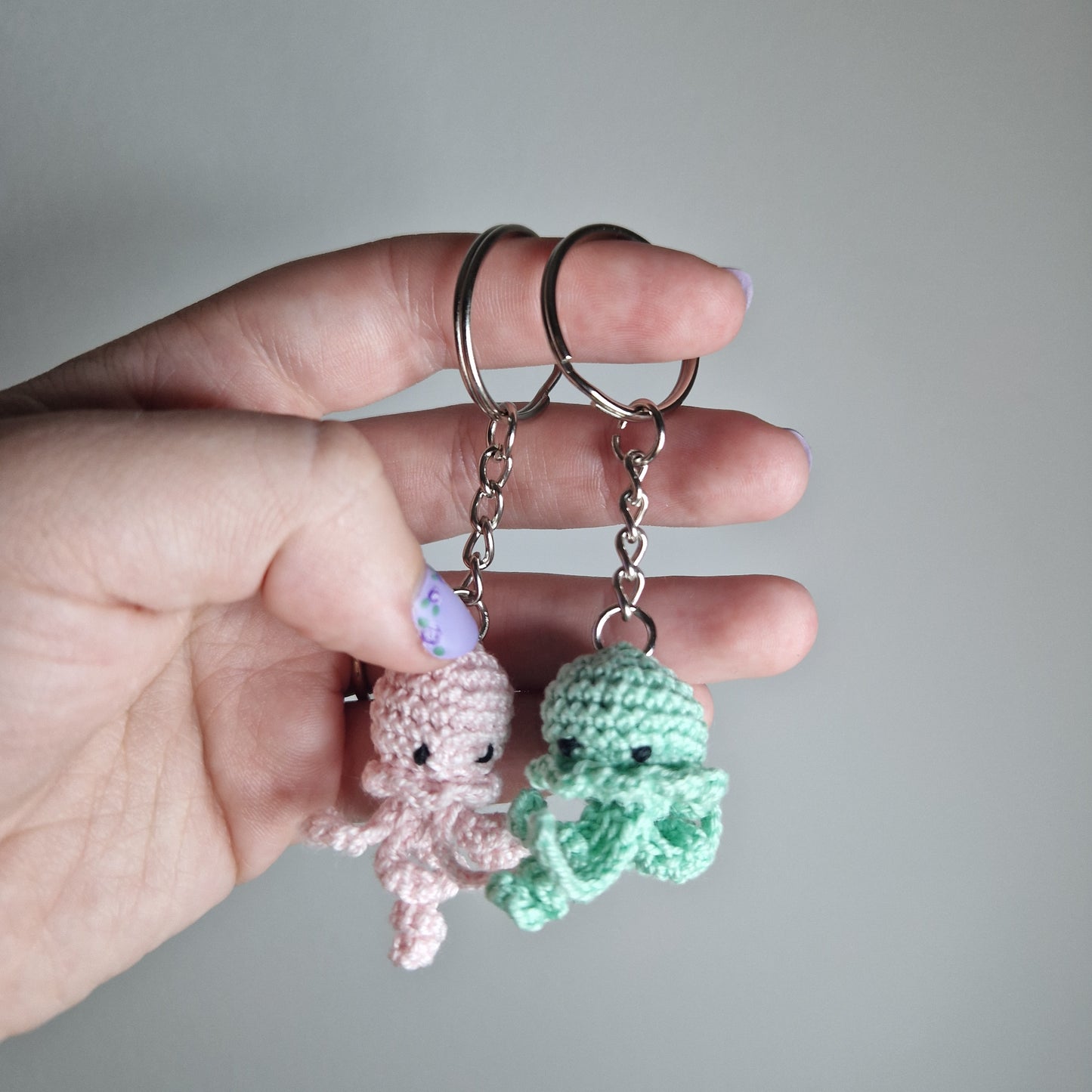Pink Jellyfish lace yarn micro crochet keyring