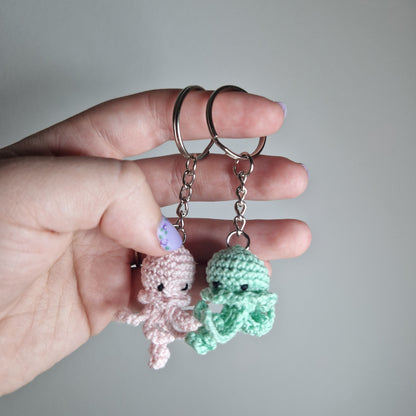 Pink Jellyfish lace yarn micro crochet keyring