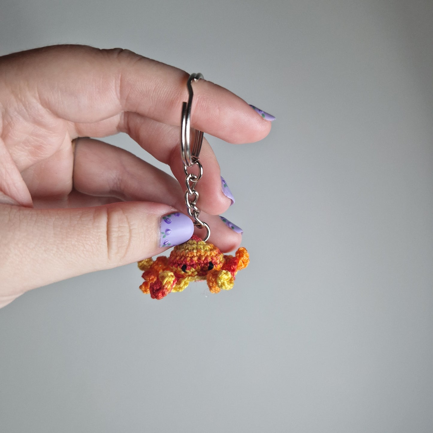 Orange, Red and Yellow lace yarn micro crochet keyring