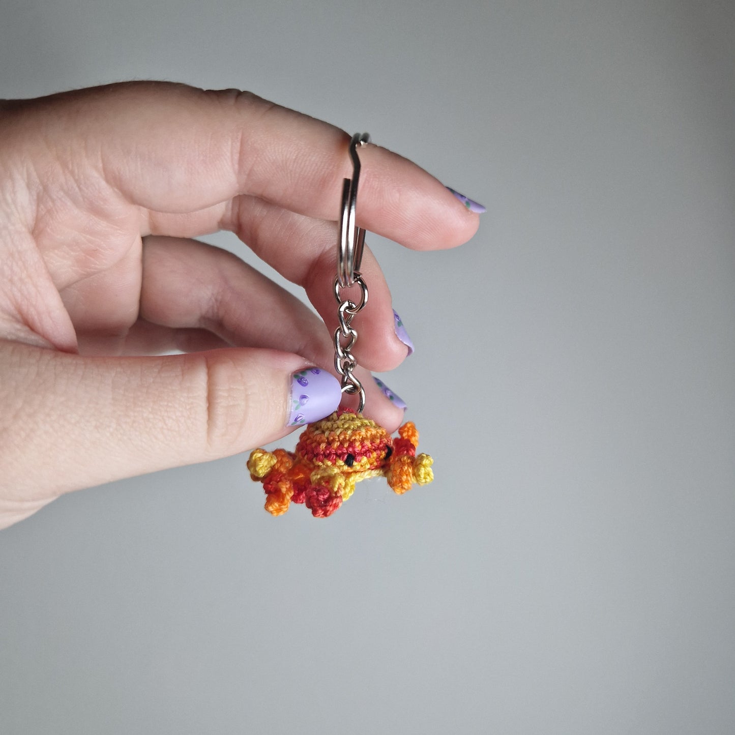 Orange, Red and Yellow lace yarn micro crochet keyring