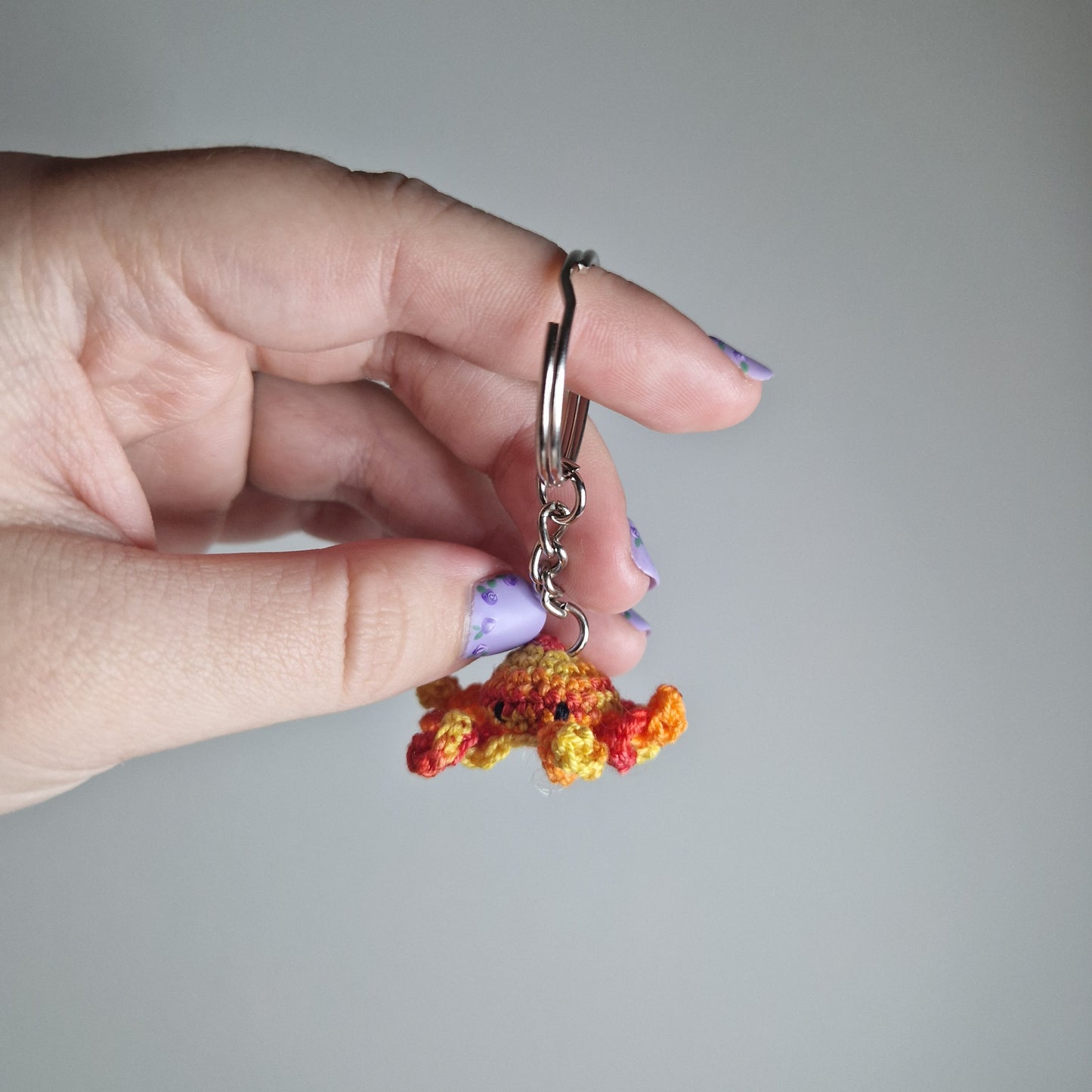 Orange, Red and Yellow lace yarn micro crochet keyring