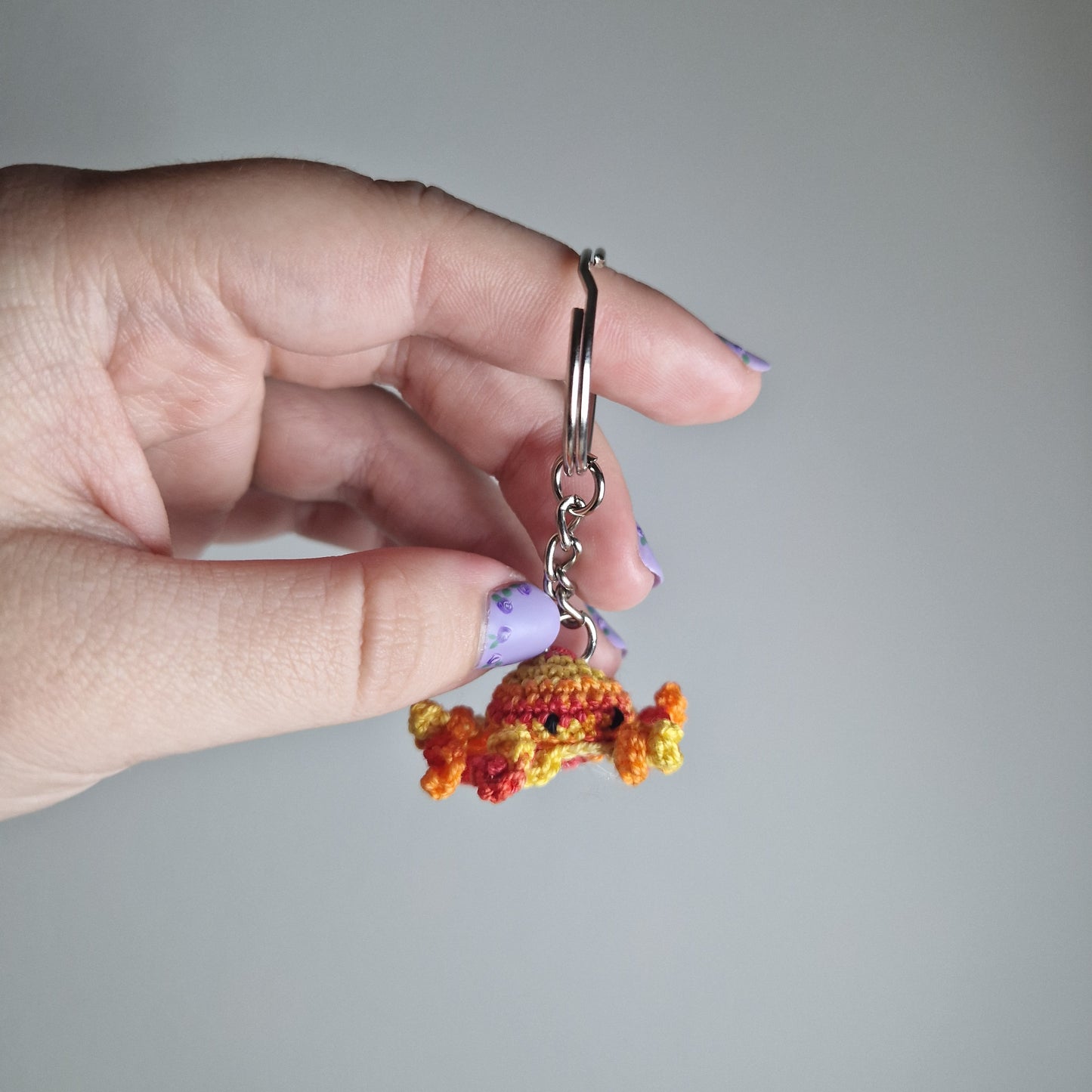 Orange, Red and Yellow lace yarn micro crochet keyring