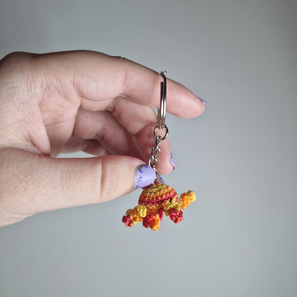 Orange, Red and Yellow lace yarn micro crochet keyring