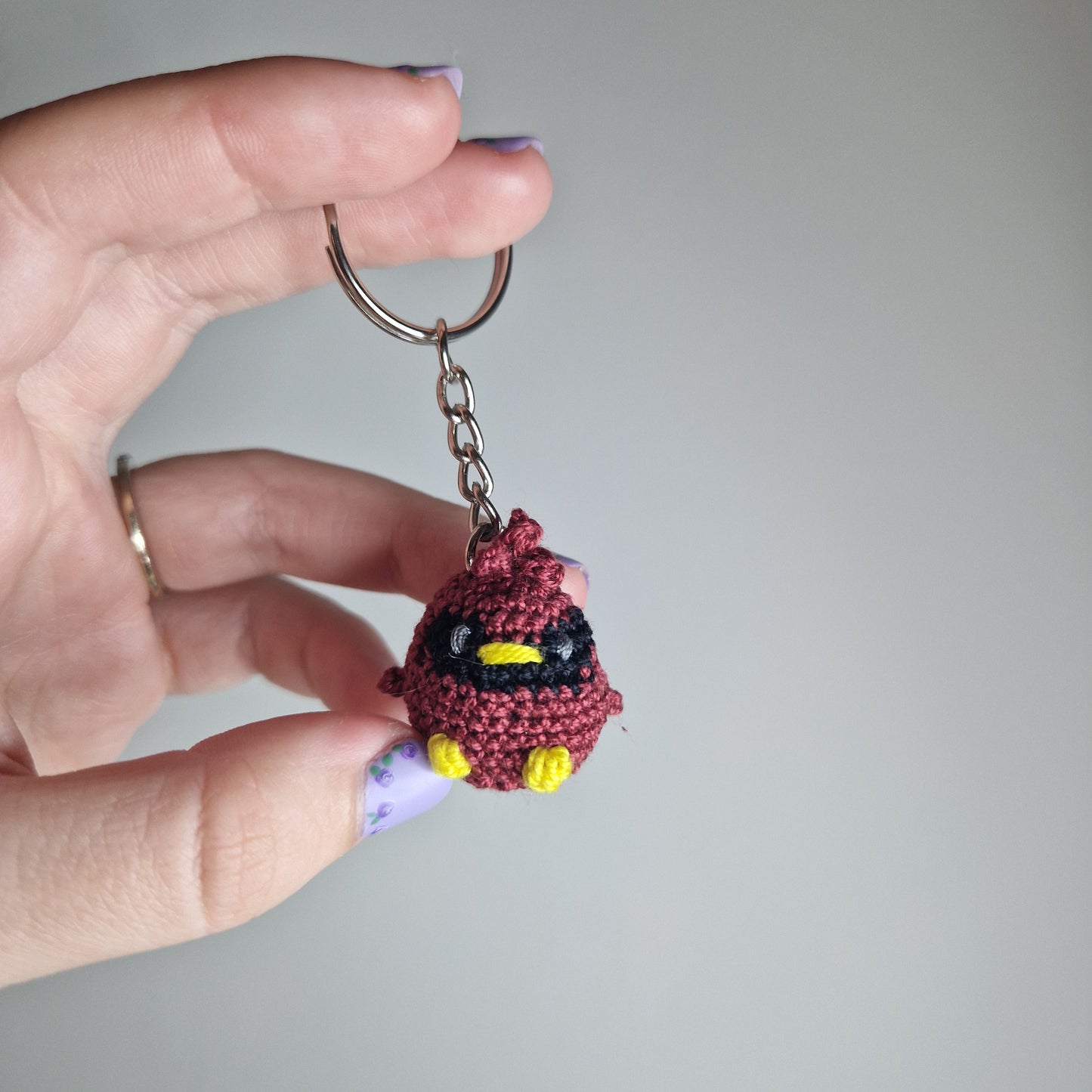 Dark Red Cardinal lace yarn micro crochet keyring