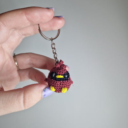 Dark Red Cardinal lace yarn micro crochet keyring
