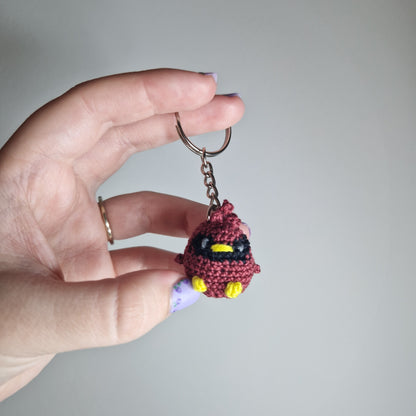 Dark Red Cardinal lace yarn micro crochet keyring