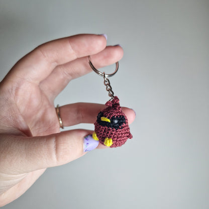 Dark Red Cardinal lace yarn micro crochet keyring