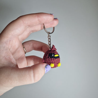 Dark Red Cardinal lace yarn micro crochet keyring