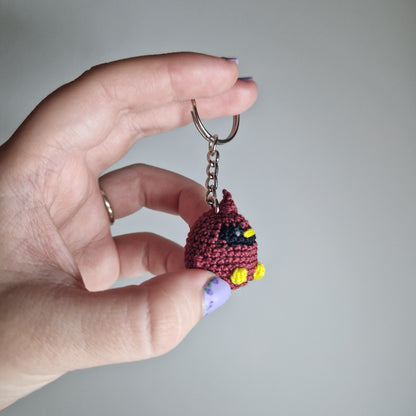 Dark Red Cardinal lace yarn micro crochet keyring