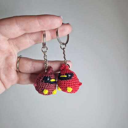 Dark Red Cardinal lace yarn micro crochet keyring