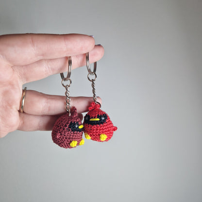 Dark Red Cardinal lace yarn micro crochet keyring