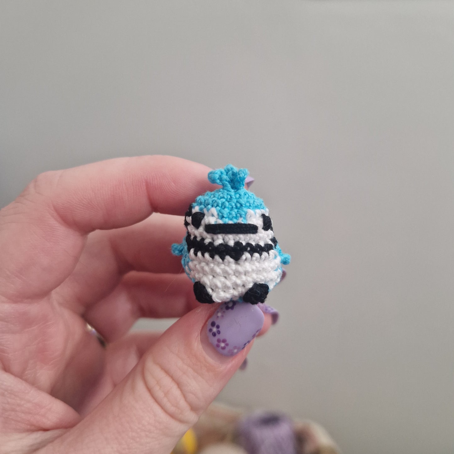 Blue Jay yarn micro crochet keyring