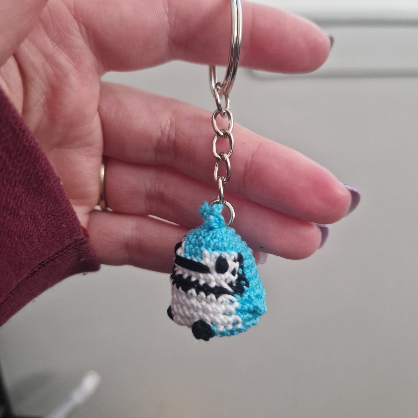 Blue Jay yarn micro crochet keyring
