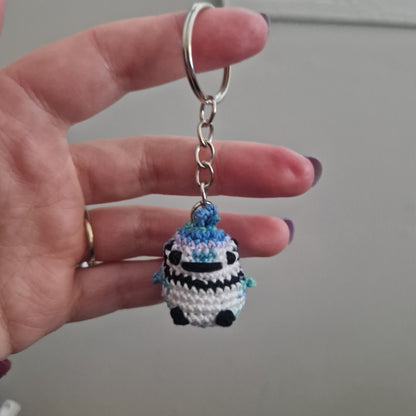 Blue Jay yarn micro crochet keyring