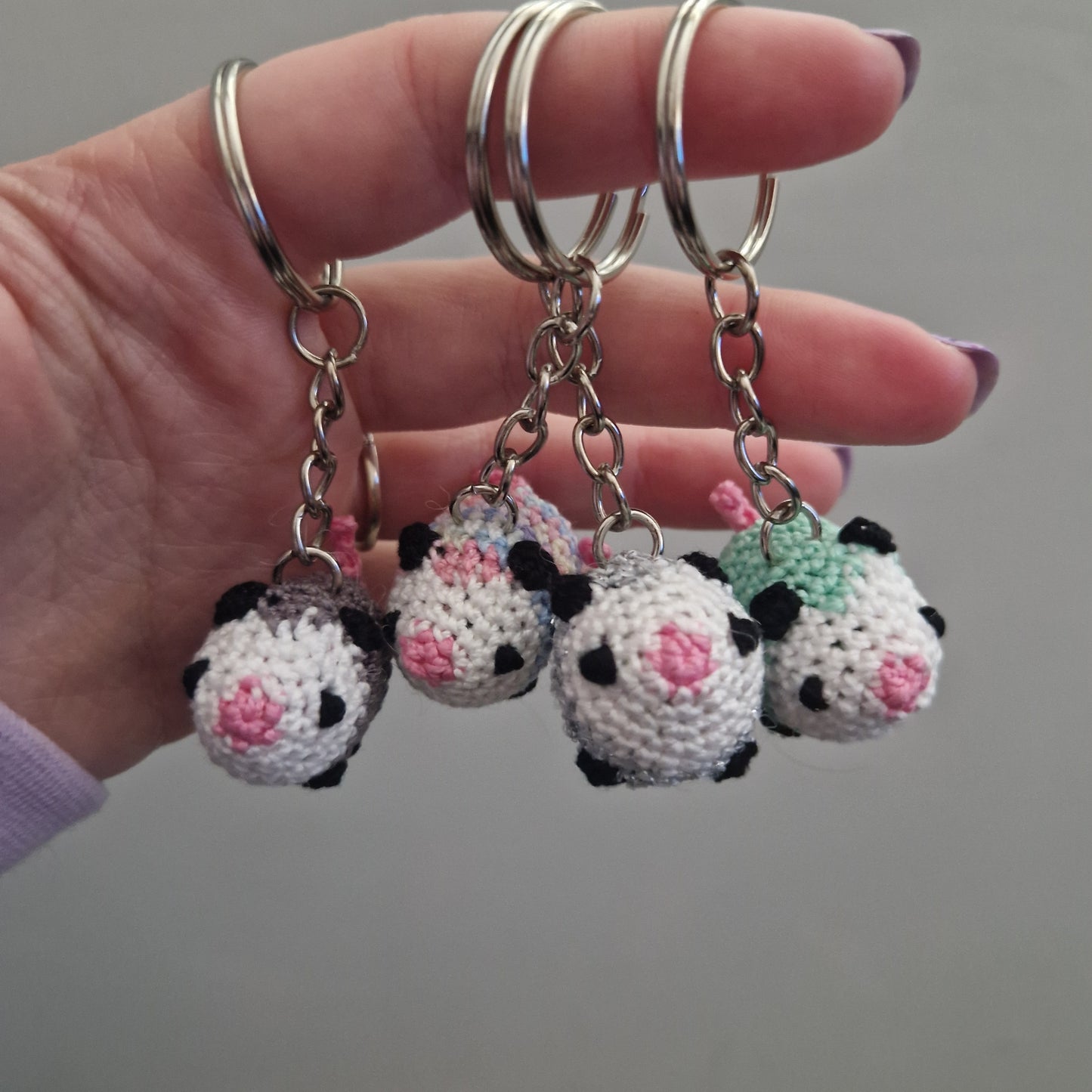 Opossum micro crochet keyring
