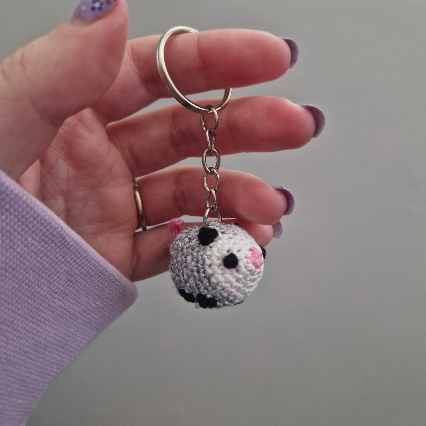 Opossum micro crochet keyring