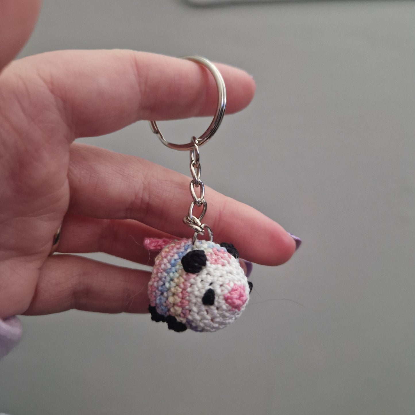 Opossum micro crochet keyring