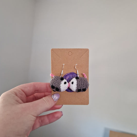 Big opossum microcrochet earrings