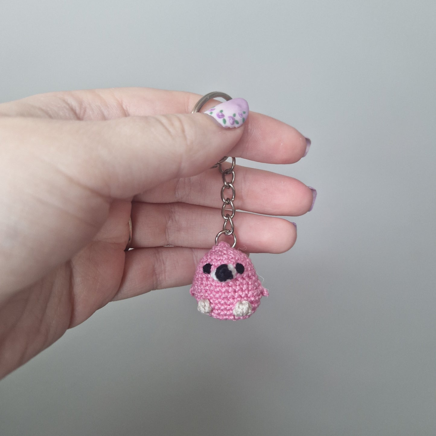 Flamingo micro crochet keyring