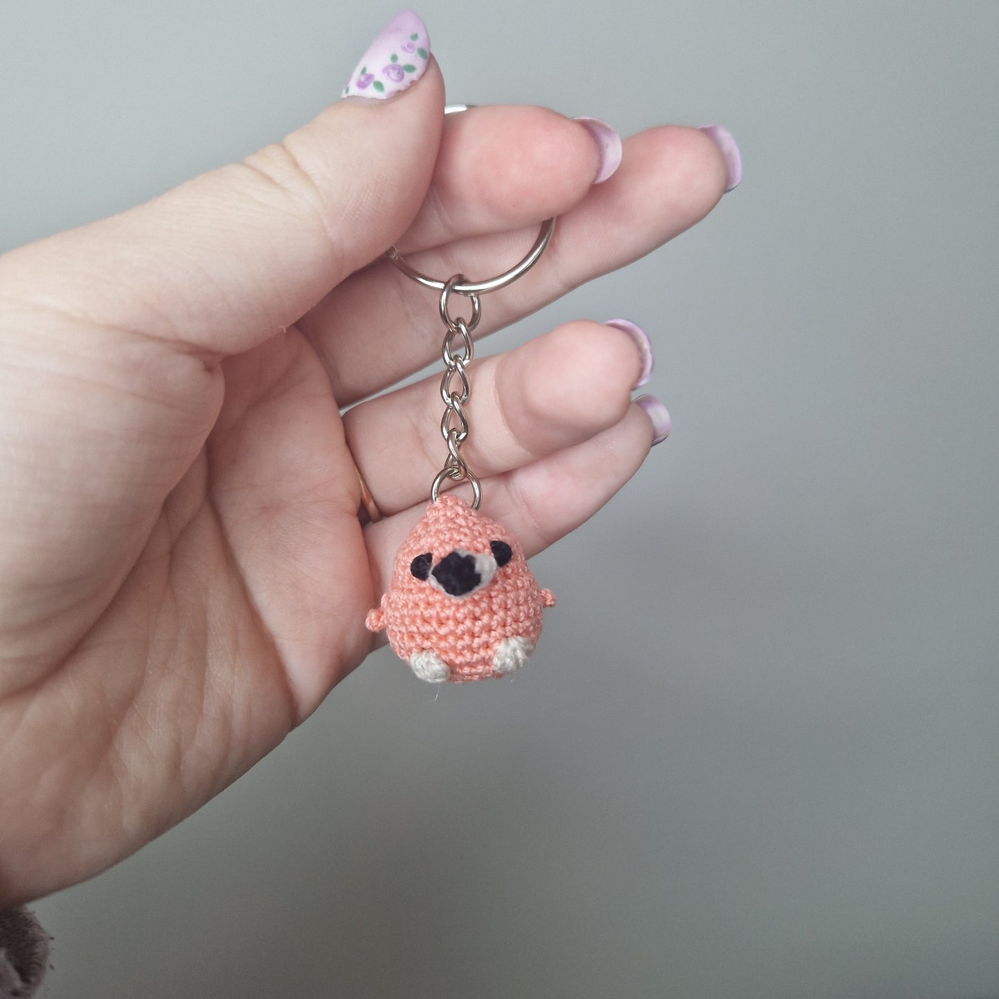 Flamingo micro crochet keyring