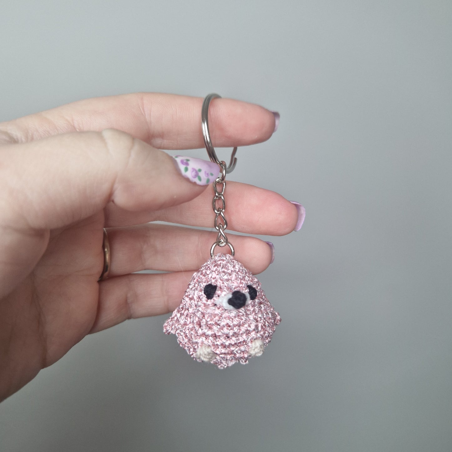 Flamingo micro crochet keyring