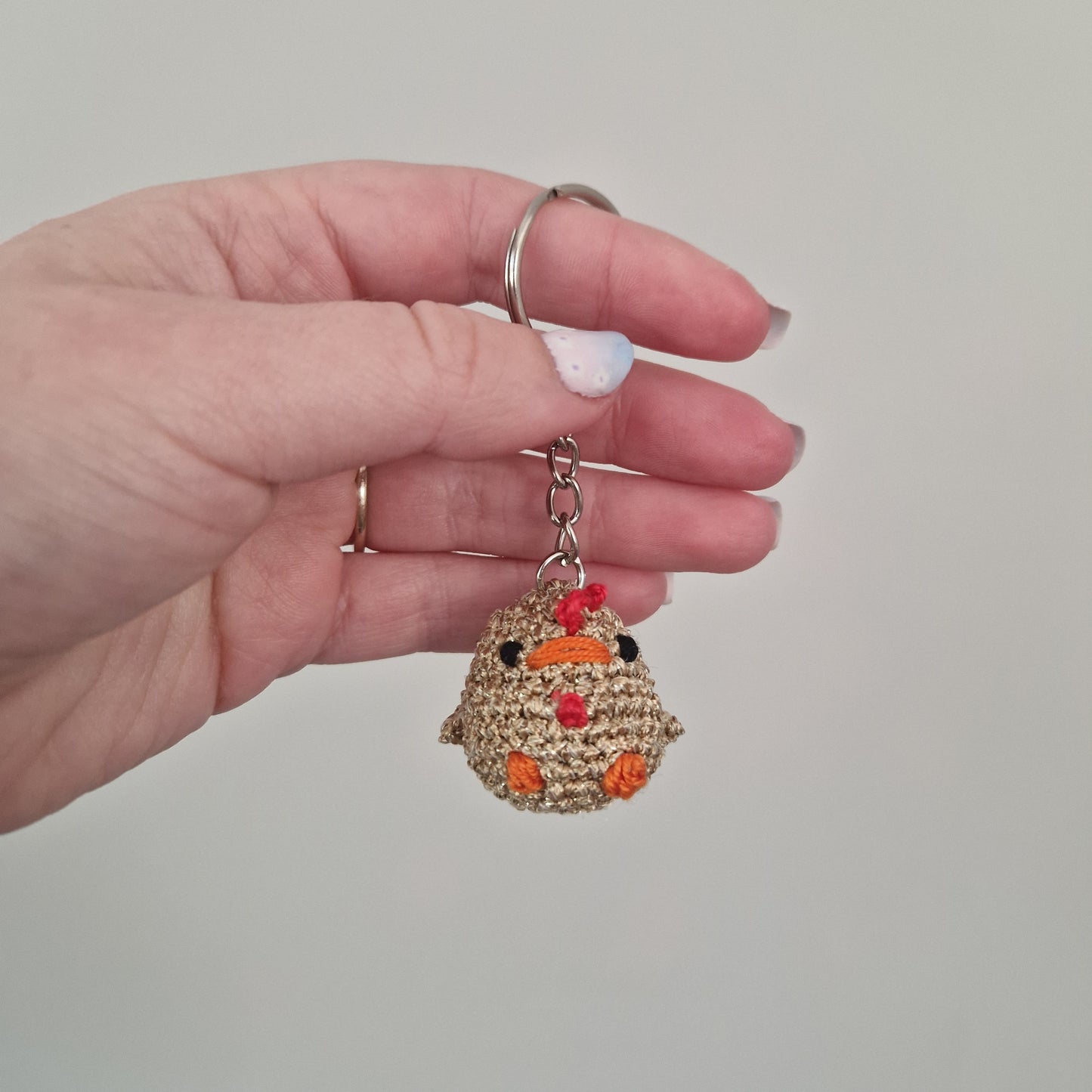Chicken micro crochet keyring