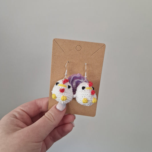 Big chicken microcrochet earrings