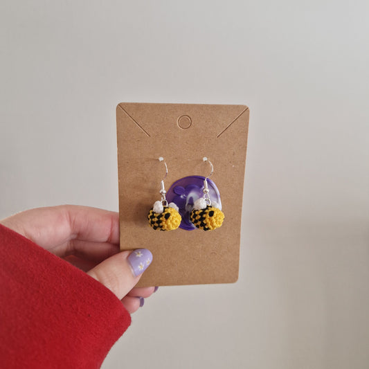 Bumble bee microcrochet earrings