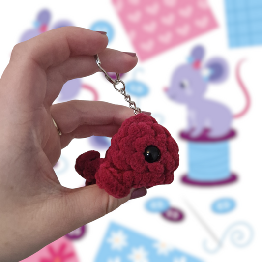 Dark pink mini whale chenille yarn crochet keyring