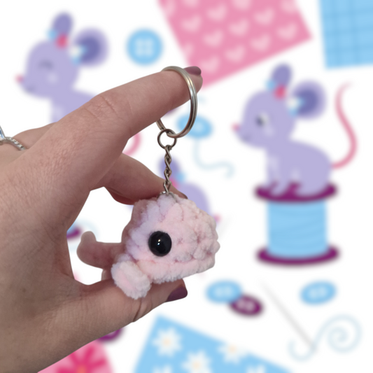 Pink mini whale chenille yarn crochet keyring