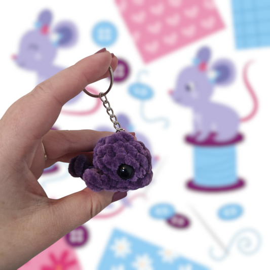 Purple mini whale chenille yarn crochet keyring