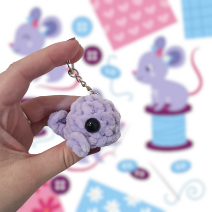 Lilac mini whale chenille yarn crochet keyring