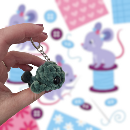 Dark green mini whale chenille yarn crochet keyring