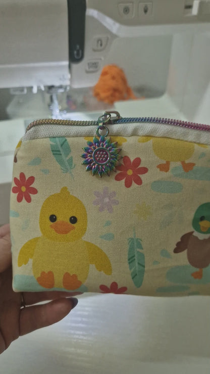 Duck mini triangle shaped pouch cosmetic bag zipper pull