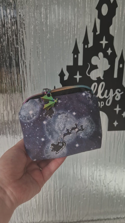 Santa Mouse mini triangle shaped pouch cosmetic bag with holly zipper pull