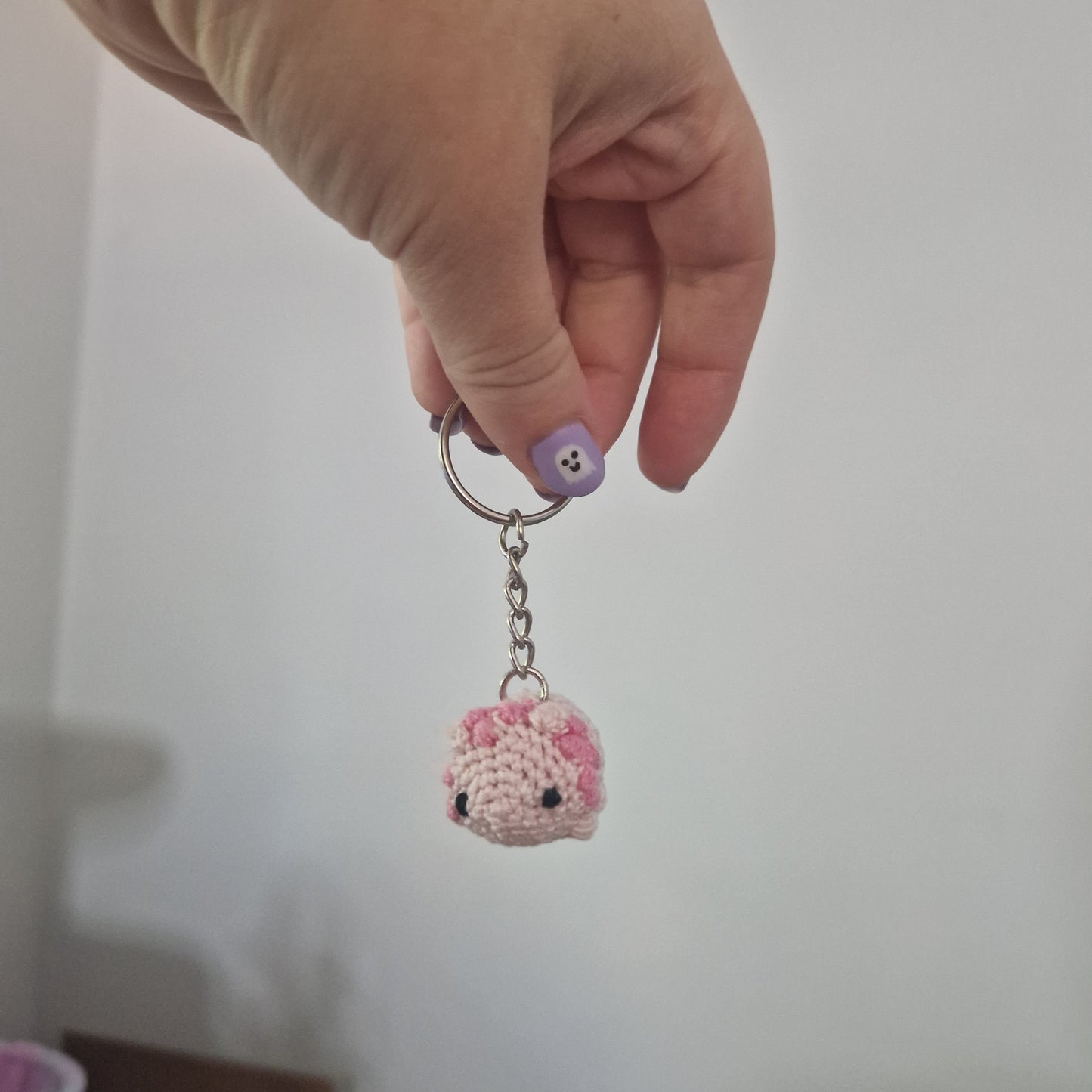 Pink Lion lace yarn micro crochet keyring