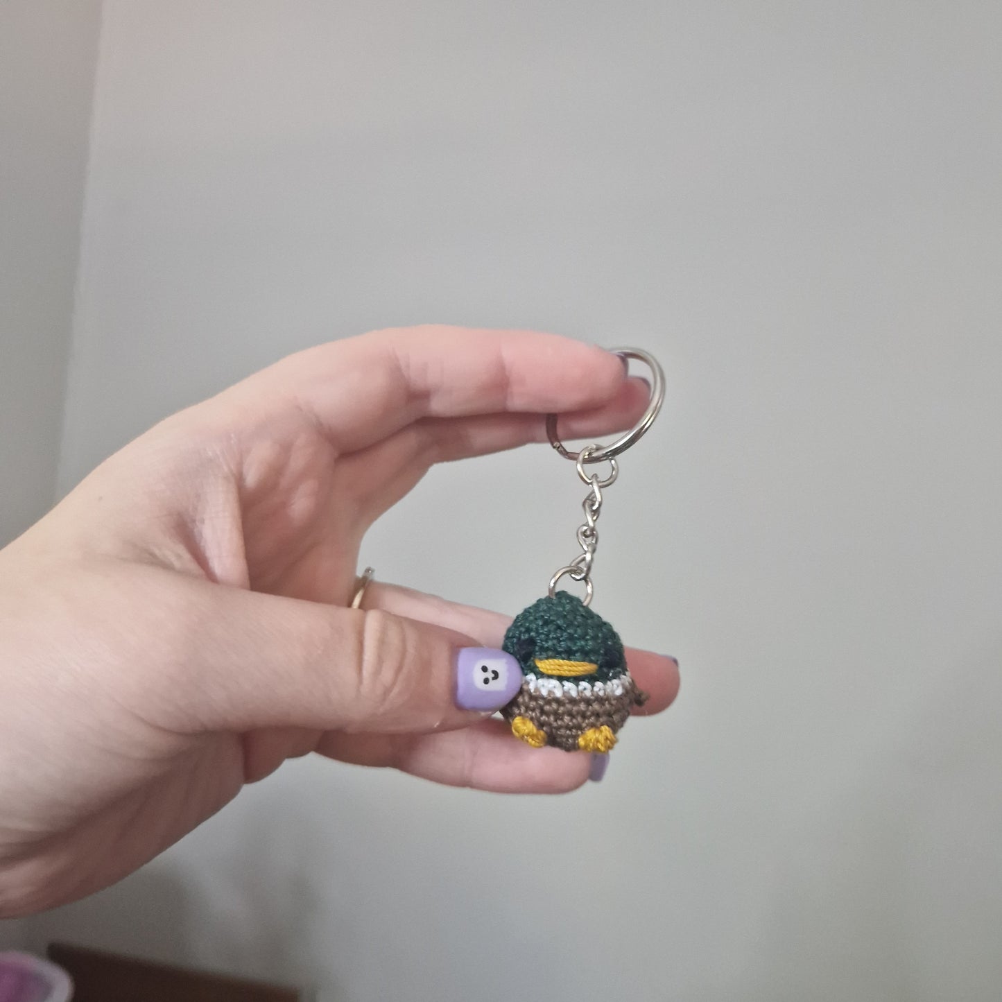 Dark green Mallard Duck lace yarn micro crochet keyring