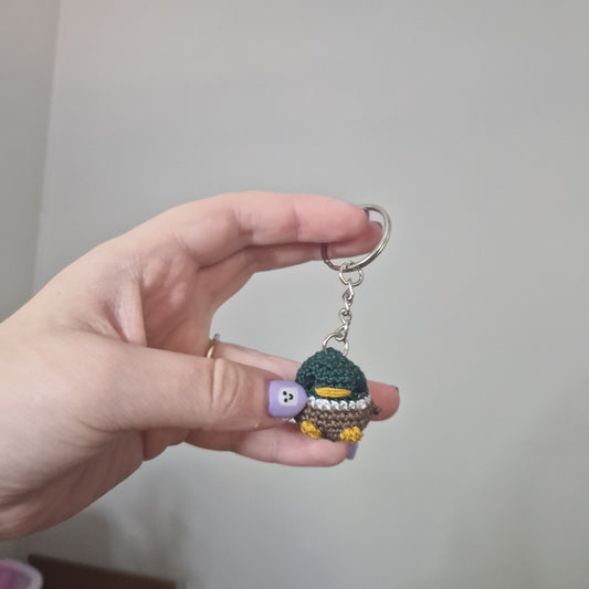 Dark green Mallard Duck lace yarn micro crochet keyring