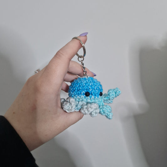 Blue multicoloured octopus acrylic yarn crochet keyring