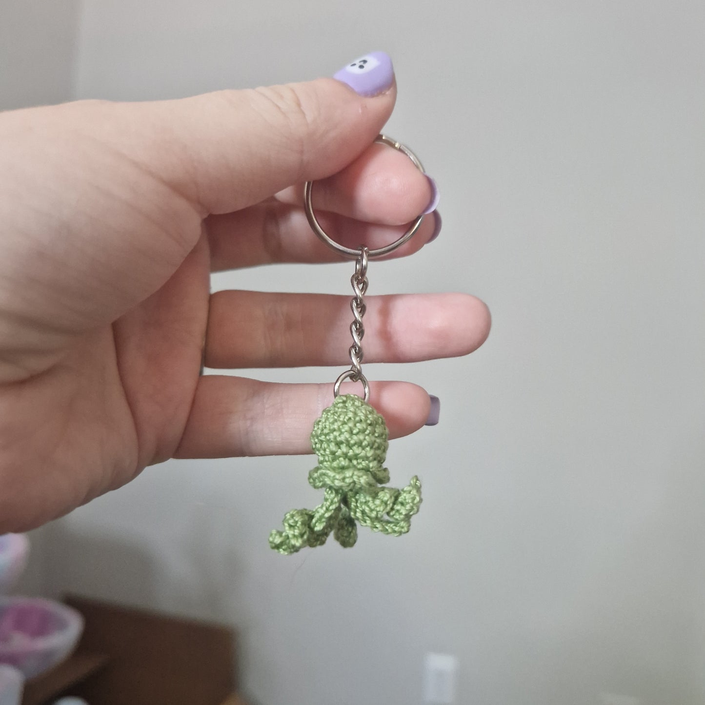 Green Jellyfish lace yarn micro crochet keyring