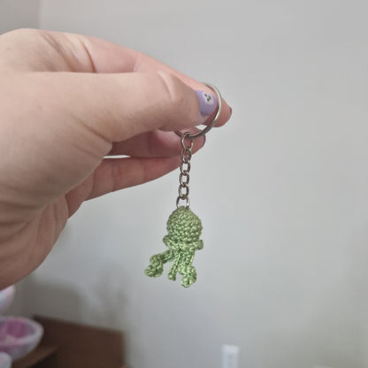Green Jellyfish lace yarn micro crochet keyring