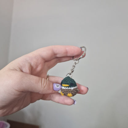 Dark green Mallard Duck lace yarn micro crochet keyring