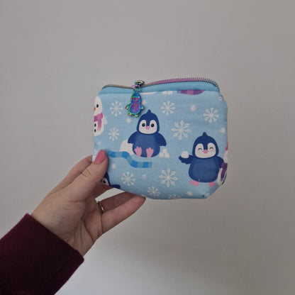 Penguin mini triangle shaped pouch cosmetic bag with zipper pull